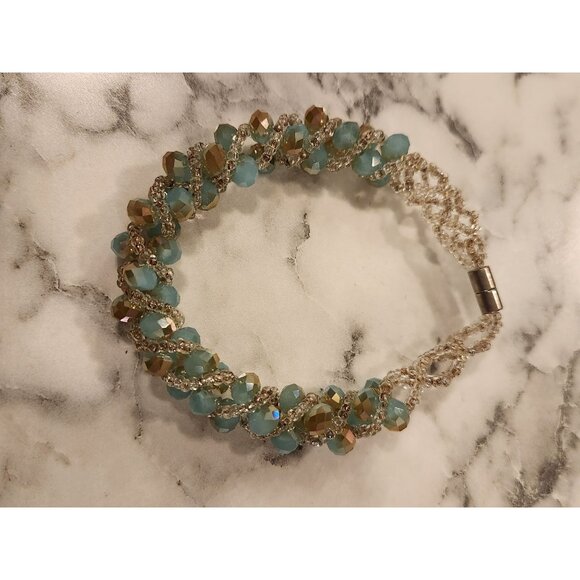 Beaded Crystal & Aquamarine Bracelet With Magnetic Clasp - Picture 1 of 4